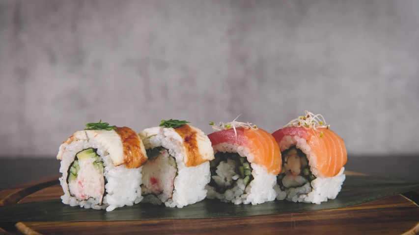 Sushi Roll Set On Bamboo Stock Footage Video (100% Royalty-free