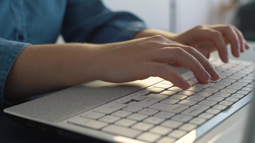 Close up of woman hand typing on laptop keyboard. Slow motion of business work uses laptop. Shopping online and use social network. | Shutterstock HD Video #1038321038