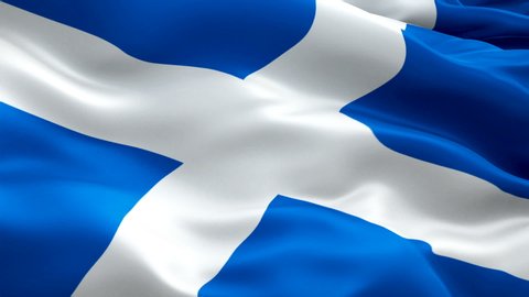 Scotland flag Motion Loop video waving in wind. Realistic Scottish Flag background. Scotland Flag Looping Closeup 1080p Full HD 1920X1080 footage. Scotland EU European country flags footage video for 
