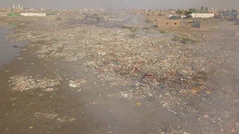 Aerial view of a garbage dump,  the Kaoulack, Senegal