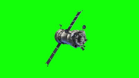 4K. Russian Spacecraft Deploys Solar Panels. Green Screen. 3D Animation. 3840x2160.
