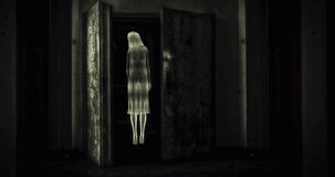 A Ghost in the Dark. Fake Real Camera View of a Paranormal Activity. A Woman Figure is an Abstract 3D Render.