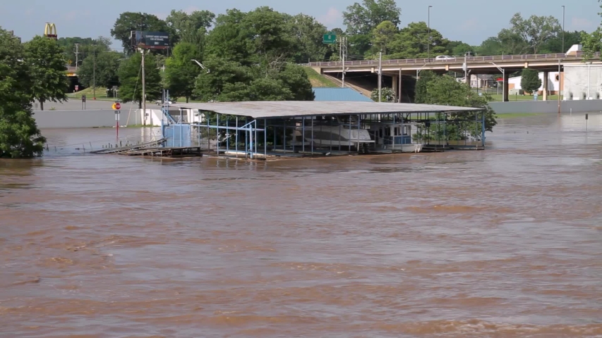 Boat Dock on the flooded Arkansas River - June 2019