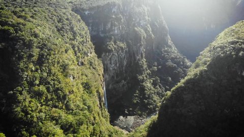 Aerial view of amazing canyon fortaleza with waterfall in Rio Grande do Sul state - Brazil