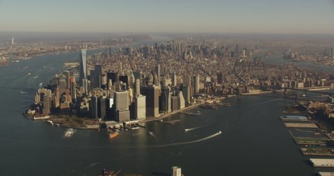 Aerial shot, all of manhattan from the southern tip of the island, drone