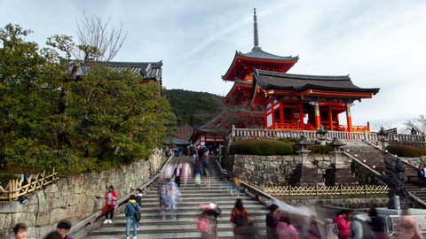 KYOTO/JAPAN - APRIL 30 2019: Kyoto Buddhist Temple Tourist Walk Japan Timelapse