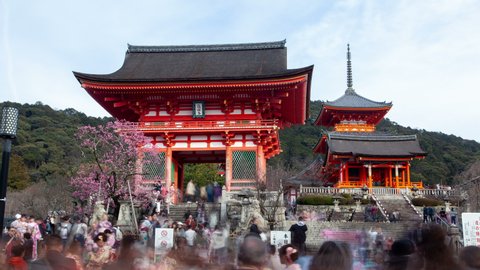 KYOTO/JAPAN - APRIL 30 2019: Kyoto Temple Japan Architecture Tourists Timelapse