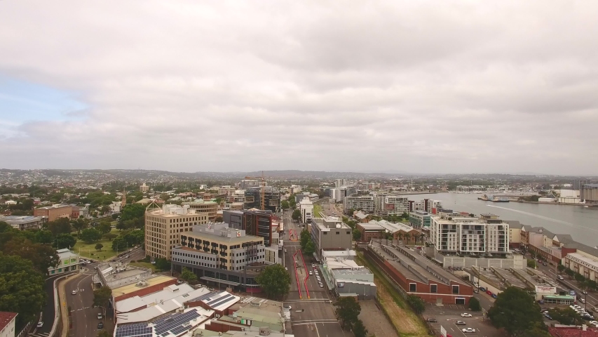 Drone shot of Newcastle city on a cloudy day