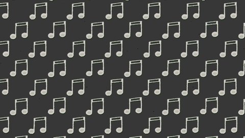 A simple animation: a repeated pattern of white musical notes,ing to the upper left angle, over a dark gray background.