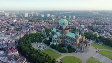 Brussels, Belgium. National Basilica of the Sacred Heart. Early morning, Aerial View, Point of interest