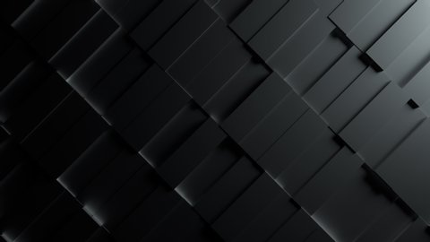 Стоковое видео: Black abstract moving structure of rectangles with a moving light source. Dark clean minimalistic rectangular mesh, random background movement. Seamless loop 3d render