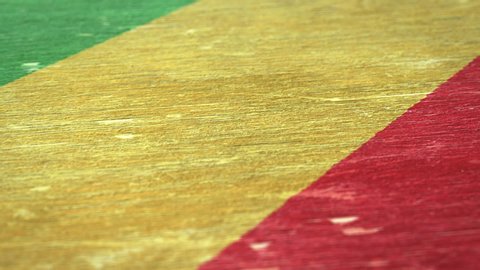 Flag Of Republic Of Congo. Detail On Wood, Shallow Depth Of Field, Seamless Loop. High-Quality Animation. Ideal For Your Country / Travel / Political Related Projects. 1080p, 60fps.