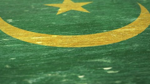 Flag Of Mauritania. Detail On Wood, Shallow Depth Of Field, Seamless Loop. High-Quality Animation. Ideal For Your Country / Travel / Political Related Projects. 1080p, 60fps.