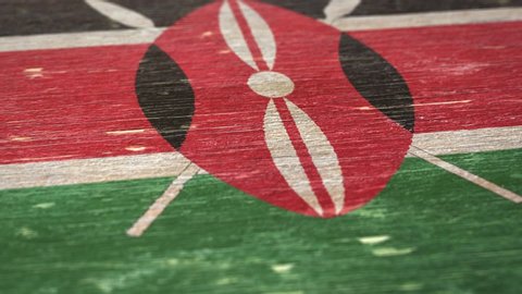 Flag Of Kenya. Detail On Wood, Shallow Depth Of Field, Seamless Loop. High-Quality Animation. Ideal For Your Country / Travel / Political Related Projects. 1080p, 60fps.