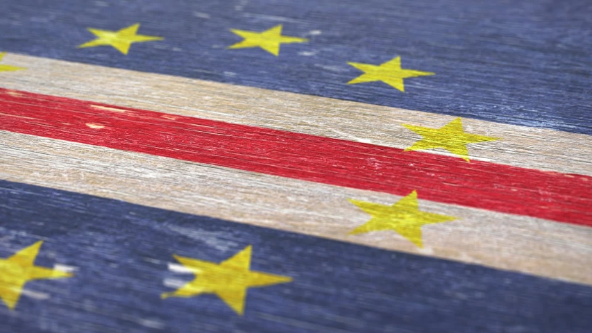 Flag Of Cape Verde. Detail On Wood, Shallow Depth Of Field, Seamless Loop. High-Quality Animation. Ideal For Your Country / Travel / Political Related Projects. 1080p, 60fps.