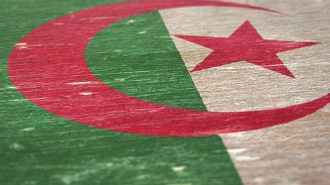 Flag Of Algeria. Detail On Wood, Shallow Depth Of Field, Seamless Loop. High-Quality Animation. Ideal For Your Country / Travel / Political Related Projects. 1080p, 60fps.