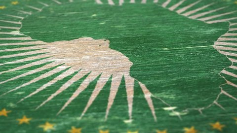 Flag Of African Union. Detail On Wood, Shallow Depth Of Field, Seamless Loop. High-Quality Animation. Ideal For Your Country / Travel / Political Related Projects. 1080p, 60fps.