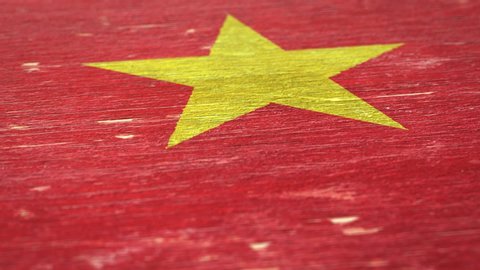 Flag Of Vietnam. Detail On Wood, Shallow Depth Of Field, Seamless Loop. High-Quality Animation. Ideal For Your Country / Travel / Political Related Projects. 1080p, 60fps.