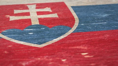 Flag Of Slovakia. Detail On Wood, Shallow Depth Of Field, Seamless Loop. High-Quality Animation. Ideal For Your Country / Travel / Political Related Projects. 1080p, 60fps.