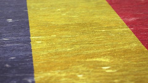 Flag Of Romania. Detail On Wood, Shallow Depth Of Field, Seamless Loop. High-Quality Animation. Ideal For Your Country / Travel / Political Related Projects. 1080p, 60fps.