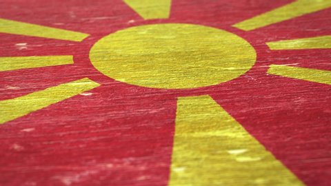 Flag Of Macedonia. Detail On Wood, Shallow Depth Of Field, Seamless Loop. High-Quality Animation. Ideal For Your Country / Travel / Political Related Projects. 1080p, 60fps.