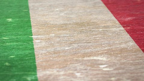 Flag Of Italy. Detail On Wood, Shallow Depth Of Field, Seamless Loop. High-Quality Animation. Ideal For Your Country / Travel / Political Related Projects. 1080p, 60fps.