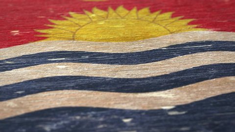 Flag Of Kiribati. Detail On Wood, Shallow Depth Of Field, Seamless Loop. High-Quality Animation. Ideal For Your Country / Travel / Political Related Projects. 1080p, 60fps.
