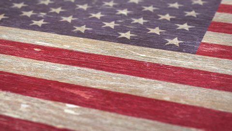 Flag Of United States Of America. Detail On Wood, Shallow Depth Of Field, Seamless Loop. High-Quality Animation. Ideal For Your Country / Travel / Political Related Projects. 1080p, 60fps.