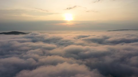 Aerial View. Flying in fog.Flight above clouds 