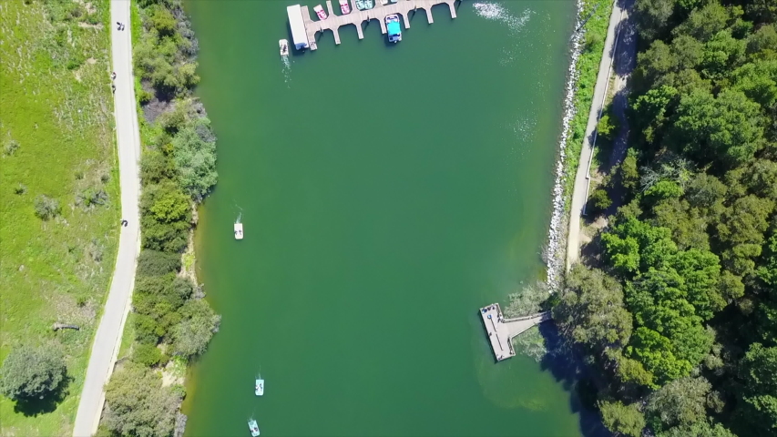 drone view of lake chabot in bay area