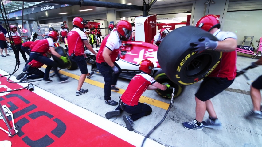 SOCHI, RUSSIA - 28 September 2019: Pit Stop Training at Formula 1 Grand Prix of Russia 2019