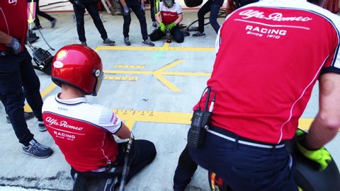 SOCHI, RUSSIA - 28 September 2019: Pit Stop Training at Formula 1 Grand Prix of Russia 2019
