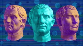 Vaporwave style animation with a antique statue head and glitch art effect background.