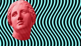 Vaporwave style animation with a antique statue head and glitch art effect background.