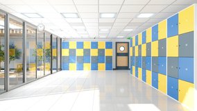 School hallway with cabinet - 3d Rendering