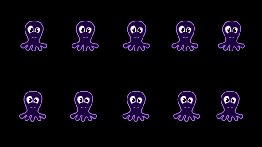 Set of 10 emoji. 10 funny emotions. Animated octopus emotions. Alpha channel looped