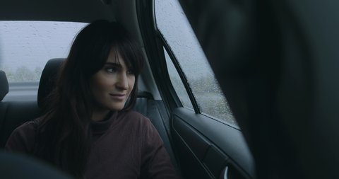 Woman Passenger Thinking Sitting Car Rainy Stock Footage Video (100% ...