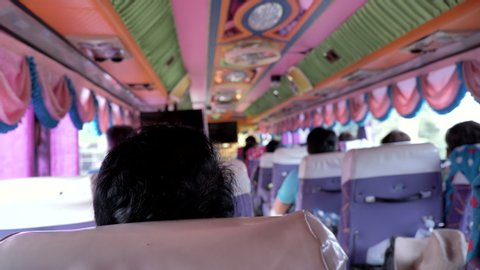 Video shot of people during travel in the bus, lifestyle of people in city