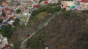Aerial Drone View of the funicular of Guanajuato, Mexico