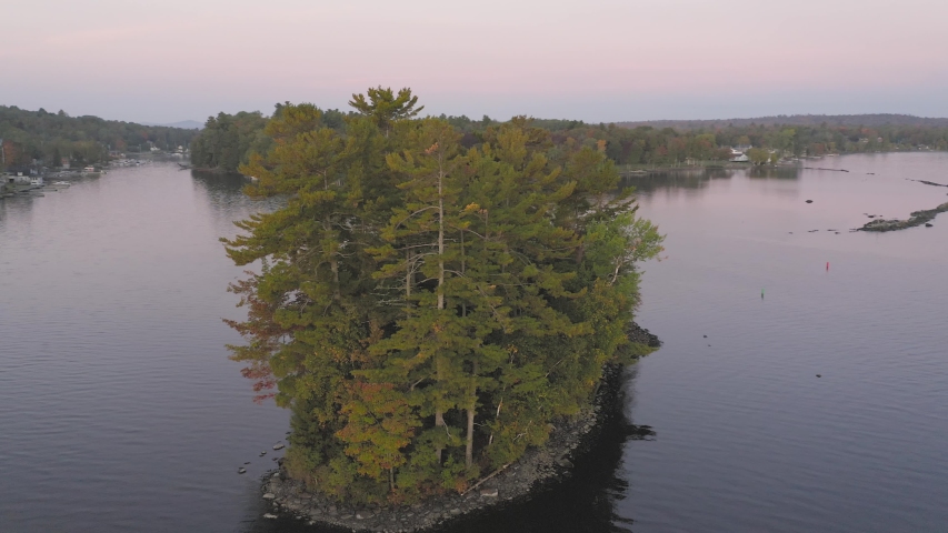 Orbiting aerial Island on Lake Moosehead