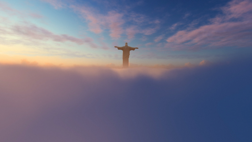 Jesus Christ above clouds at sunrise, 4K