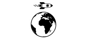 Rocket flying around earth - animated icon. Rocket spaceship on orbit. Animation with alpha channel.