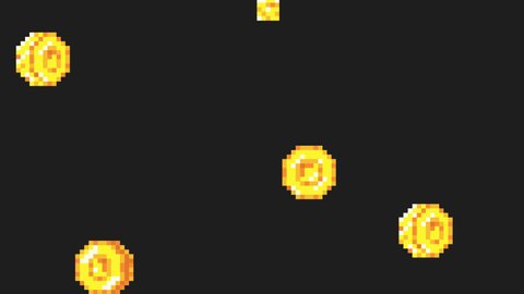 Rain from the golden coins. Pixel art. Retro game style. 4K resolution.