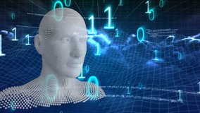 Animation of moving human bust formed from grey particles with binary coding and data processing in the foreground - Powered by Shutterstock - Get 15% off with code: PIKWIZARD15