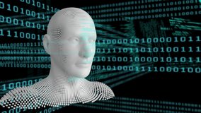 Animation of moving human bust formed from grey particles with binary coding and data processing in the foreground - Powered by Shutterstock - Get 15% off with code: PIKWIZARD15