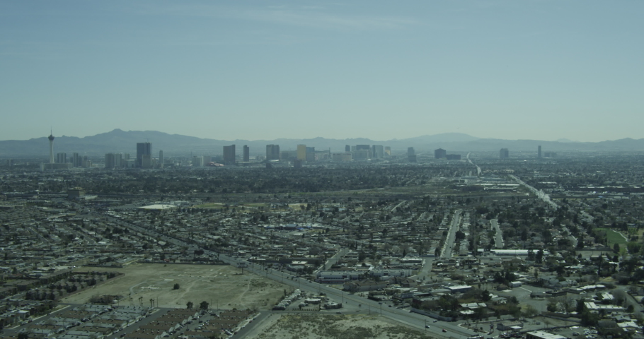Helicopter aerial shot of cityscape, Las Vegas, drone footage