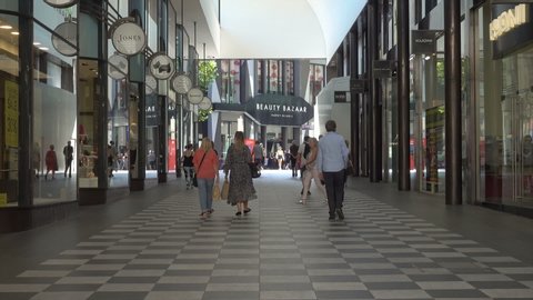 LIVERPOOL, MERSEYSIDE/ENGLAND - AUGUST 25, 2019: Shops in the Liverpool One shopping centre, Liverpool, Merseyside, England