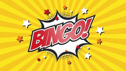 BINGO!  - Comic Pop Art text video 4K, chroma key version included. Vintage colorful cartoon animation with explosion of speech bubble message. 