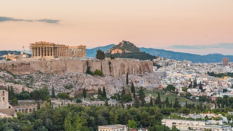 Parthenon, Acropolis of Athens, Greece - Timelapse of summer sunset