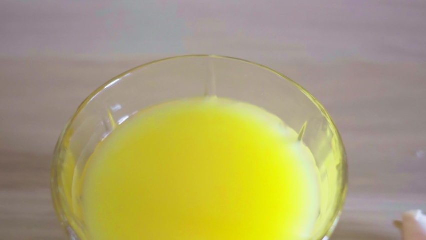 Healthy breakfast food, ham, orange juice, cereal biscuits and almonds full HD 60 fps pan down